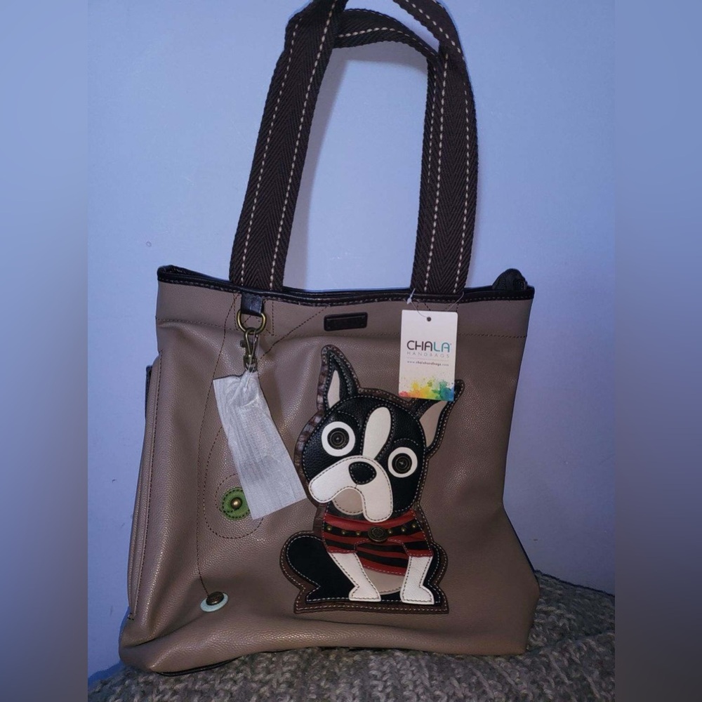 Leather Chala Boston Terrier Handbag with separately purchased matching keychain